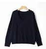 Kvinnors tröjor Autumn Winter Style Solid Color Shoulder Button V-Neck Cashmere Wool Pullover Tröja