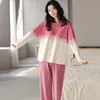 여성용 잠자기웨어 Miiow Cotton Women 's Homewear Pajamas Long Sleeves Pants 2 피스 잉글리쉬 세트 느슨한 편안한 그라디언트 컬러 홈 옷 230223