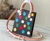 Realfine Bags 5A M46380 x YK Onthego PM Tote Momogran Canvas 3D Painted Dots print Shoulder Handbags Purses For Women with Dust bag