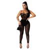 Tute da donna Sheer Mesh Fishnet Spliced Skinny Body Donna Spaghetti Strap senza maniche Tuta da spiaggia Estate Nero Bianco Scava fuori