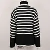 Schwarz Weiß Streifen Pullover Streetwear Lose Tops Frauen Pullover Weibliche Jumper Langarm Rollkragen Gestrickte Rippen Pullover