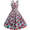 Robes décontractées Polka Dot Femmes Robe rétro Summer Fruits Imprimer Vintage Fraise Robes 50s 60s Rockabilly Swing Party