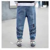 Jeans Jeans for Kids Boys Trousers Autumn Spring Fashion Casual Letter Children Baby Elastic Mid Waist Denim Long Pants Clothes 230223