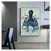 Cartaz imprime a arte da parede costeira náutica Picture Antártica mapa de lona pintando decoração de parede de parede Kraken Octopus tentáculos vintage woo