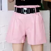 Shorts pour femmes femmes jambe large mode multicolore décontracté ceintures taille haute lâche en cuir véritable femme motards Mini pantalon 230222
