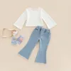 Kleidungsstücke Kleinkind Baby Girls 2pcs Kleidung Anzug Herbst Frühling Kinder Langarm Tops Flared Jeans Streetwear 18 Monate-6 Jahre