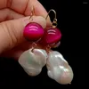 Dangle Earrings YYGEM Nucleated Flameball Baroque Pearl 14mm Fuchsia Tiger Eye Round Hook Trendy Style For Women