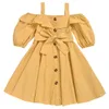 Vestidos de menina meninas bebês khaki de verão de botão de verão crianças crianças moda moda algodão princesa causal vestidos roupas por 2 a 8 anos z0223