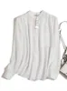 Bloups feminina camisas de designer minoritárias Design de botões escondidos Round Neck Silk Moda de seda de vento sólida 230223