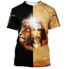 Mannen t-shirts god religie Christus Jezus en leeuw 3d print Men's t-shirts 0-neck korte mouw streetwear losse tops Tees oversized t shirts 6xl 022223H