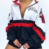 Damen Jacken Casual Zipper Pullover Farbe Kontrast Gedruckt Koreanische Mäntel Frauen Übergroßen Mujer Chaqueta Drop 230223