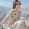 Casual Dresses Knitting Sweater Maxi for Women Female Korea Style Slim Embroidery Wool Long Sleeve Woman Dress Party Autumn Winter 230223