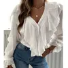 Women's Blouses 2023 Autumn V Neck Peplum Top Shirt Lange Mouw Camisas Dames Tops