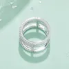 Cluster Rings Anziw 0.72cttw 925 Sterling Silver Round D Color Moissanite Hollow 3 Rows Half Eternity Band Fine Jewelry For Woman