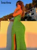 Casual Dresses Hawthaw Women Elegant Party Club Evening Bodycon Streetwear Green Long Dress Summerkläder Partihandel för företag 230223