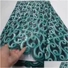 الشريط عالي الجودة Teal Green Green Handcut Organza Lace Fabric مع الترتر المتكرر والتطريز على الحفلات لباس الحفلات OP128 D DHP9H