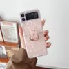 Glitter Dream Shell Marble Cases For Samsung Galaxy Z Flip4 Flip 3 4 5G Diamond Bracket Holder Conch Pattern IMD Silicone Cover
