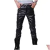 Men'S Pants Mens Black Casual Trouser Men Trousers Skinny Shiny Gold Sier Pu Leather Motorcycle Nightclub Stage For Singers Dancers Dhlnd