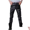 Pantalon Homme Noir Pantalon Décontracté Homme Pantalon Maigre Brillant Or Sier Pu Cuir Moto Discothèque Scène Pour Chanteurs Danseurs Dhlnd