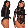 Tute da donna Rompers Body Femme for Women Sexy Sleeve Long Floral Stamponeduitsuits Transparent Black Club Party Ganper saltues 230223