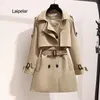 Women's Trench Coats Autumn Women Short Coat Double Breasted Belt Casual British Wind Loose Overcoat Phyl22