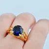 Trouwringen vrouwelijke blauwe kristallen stenen ring charme sieraden vintage gouden kleur voor vrouwen luxe bruid ovaal zirkoon verloving ringwedding