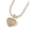 Collier Hip Hop en or pour hommes, pendentif en forme de cœur glacé 3D, chaîne de pull, bijoux