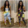 Vrouwen sexy verband Backless Jumpsuits 2023 Designer Summer Trend Graffiti Gedrukte bodycon rompers