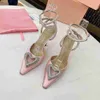 Женские туфлиальные каблуки 2023 модные сандаловые туфли обувь Mach 95 Silk Satin Double Bow Crystal Crystal Pumps Белый черный серебряный серебряный дизайнер роскошный дизайнер с сандал высокие каблуки PA