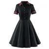 Casual Dresses Vintage Pinup Swing Women Dress Slå ner krage Plaid tryckt England Style Elegant Office Party Flare A-Line Hepburn