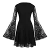 Casual Dresses Gothic Black Women Dress Plus Size Floral Lace Party Long Sleeve Elegant Sexig Solid Ladies Vestidos Femme