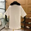 Kvinnors stickor Tees Neploe Fashion SayMetrical Mesh Patchwork Fake 2 PCS T Shirt Women O Neck Pullover Short Sleeve Summer Cotton Ladies Top 230223