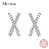 Stud Modian Design X Shape Fashion Earring 925 Sterling Silver Luxury Sparkling Earrings For Women Girls Jewelry Arete 230223