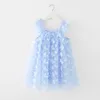 Robes de fille 4 couleurs été nouveau mignon papillon 3D brodé filles robe en maille manches volantes fête d'anniversaire soeurs robe de princesse Tulle 1-6T