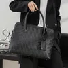 Briefcases Luxury Designer Men Briefcase Thicken Leather Handmade Weaving Handbags Fashion Business Large Capacity Shoulder Laptop Bags