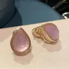 Stud Earrings Drop-shaped Pink Gem With Cubic Zircon Elegant Women Oval Vintage Earring Sweet Romance Ladies Simple Piering