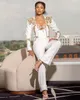 Combinaison noire filles robe de bal 2023 blanc avec veste à manches longues satin perlé Aso Ebi robes de soirée tenue pantalon robe formelle occasion robes de bal personnalisées