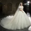 2023 Vestidos de noiva de tule elegnat vestidos de noiva ilus￣o bela linha de decote em linha de decote t￺mulo de trem de mariee vestido de noiva mu￧ulmano personalizado