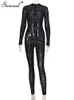 Women's Jumpsuits Rompers Simenual Animal Instinct Mesh Bodystocking Leopard See Through Velour Long Sleeve Rompers Womens Jumpsuit Sexy Midnight Clubwear 230223