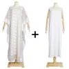 ملابس عرقية فستان أفريقي 2 قطعة من النساء داشكي أبيض طويل الرافعة خطاف زهرة جوفاء الدانتيل رداء