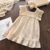 Girl's Dresses Bear Leader Girls Flower Embroidered Dress Summer Retro Flying Sleeve Princess Dresses Children Casual Clothes Fashion 26 Years Z0223