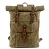 Zaino stile zaino da uomo americano roll top zaino in tela cerata ad olio con borsa da trekking da viaggio all'aperto di grande capacità in pelle bovina 221015