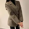 Women's Suits & Blazers Korean Jacket Female Chic Autumn French Suit Collar Two Slim Long Sleeved Cardigan Wool With Belt