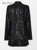 Vrouwen Suits Black Sequin Open-Front Blazer Jas Voor Vrouwen Notched Revers Jas Tops 2023 Vrouwelijke Chic Party bovenkleding Outfits