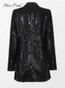 Abiti da donna Cappotto blazer con paillettes aperto sul davanti nero per donna Giacca con risvolto dentellato Top 2023 Capispalla per feste chic femminile