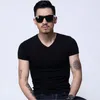 Men's T Shirts Men's V Collar T-shirt Cotton Tight Fitting Short Sleeved Vest Pure Color Wholesale