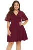 Casual Dresses Women Summer Dress Sexy V-neck Plus Size 5XL Lace Short Sleeve Gothic Black Knee Length Elegant Party Vestidos