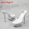 Sandals Mclubgirl 34-43 Summer Sexy Super High Heels 15CM Stiletto Waterproof Platform Transparent Crystal Wedding Shoes LFD 230223