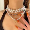 Choker Boho Trendy Heart Pearl Beaded Naszyjnik dla kobiet Nieregularne barokowe symulowane naszyjniki łańcuchowe letnia biżuteria plażowa