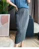 Skirts Miyake Pleated Women Korean Fashion Stretch Classic Lake Blue Aline Straight Long Causal Style 230223